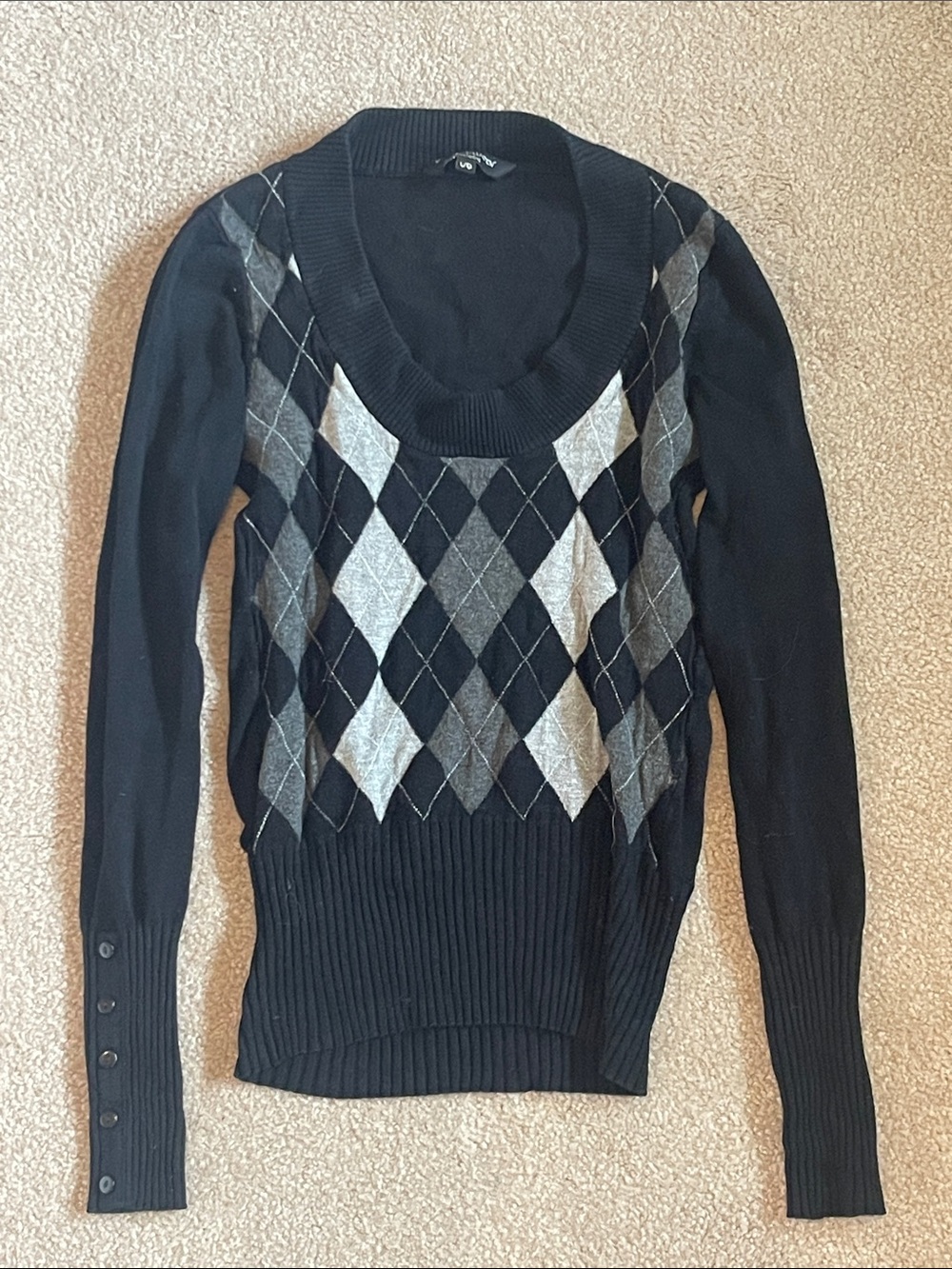 Streetwear Society Black & Gray Argyle Sweater with cinched lower waist